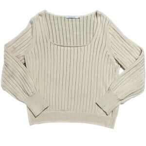 STITCHES & STRIPES Pointelle Scoop Neck Long Sleeve Sweater Cream NWOT 2XL XXL